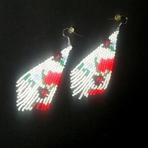 FREE PEOPLE White Spaced Tassle Glass Beaded Earrings
